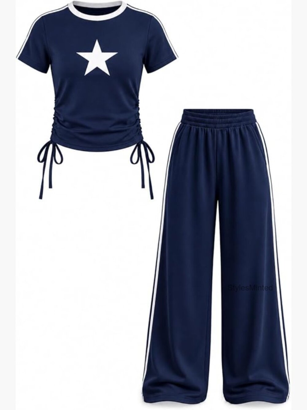 Girls 2 Piece Set Ruched Top Wide Leg Pants Activewear 8-14 Y